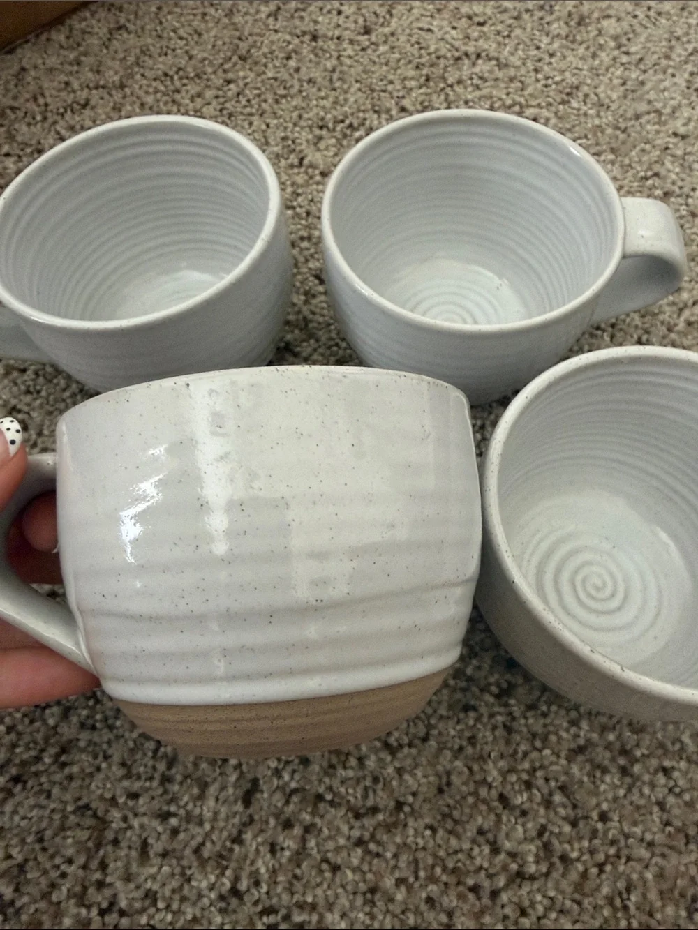 POTTERY BARN Handmade White Ceramic Mugs - Set of 4